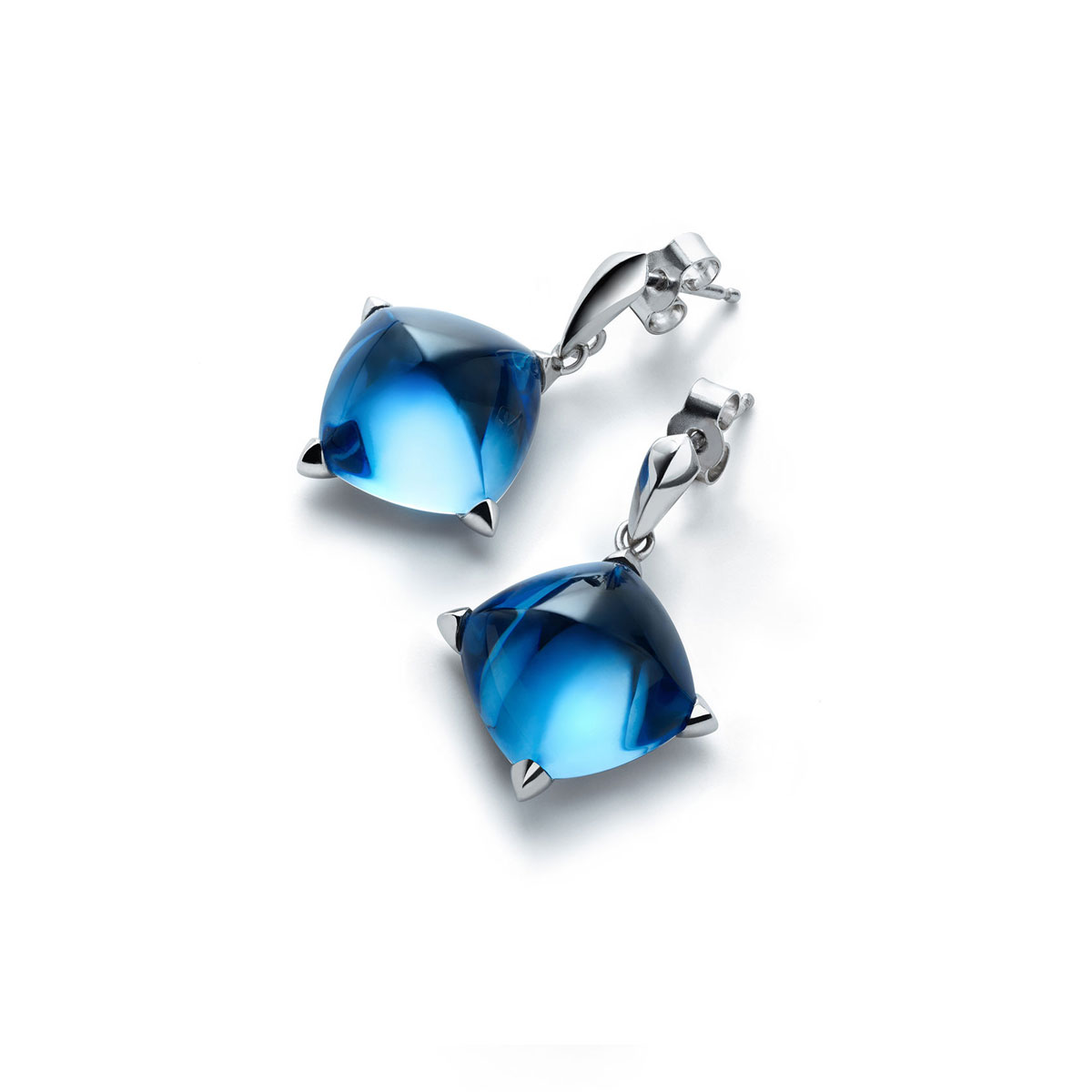 Baccarat Crystal Medicis Stem Earrings Sterling Silver Blue Riviera